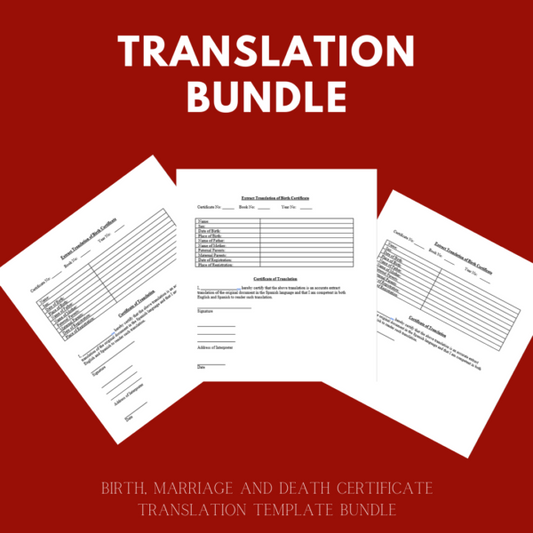 Bundle - Birth, Marriage and Death Certificate (3) Translation Templates