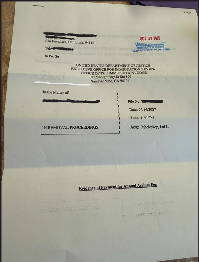 Annual Asylum Fee (AAF) Court Cover Template – EOIR Filing Packet